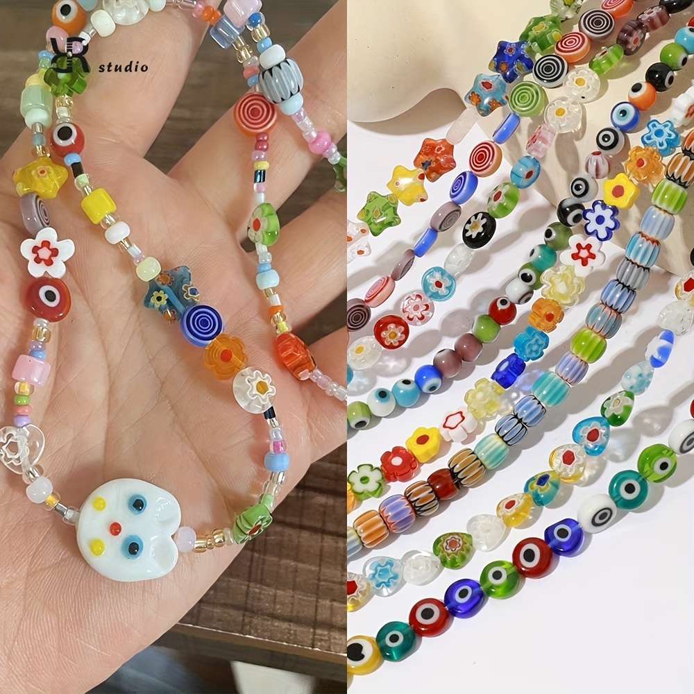 7.5 inch Flower Pattern Mini Lampwork Glass Beads Mixed Color Glass Beads  For Earring Bracelet Necklace DIY Jewelry Making