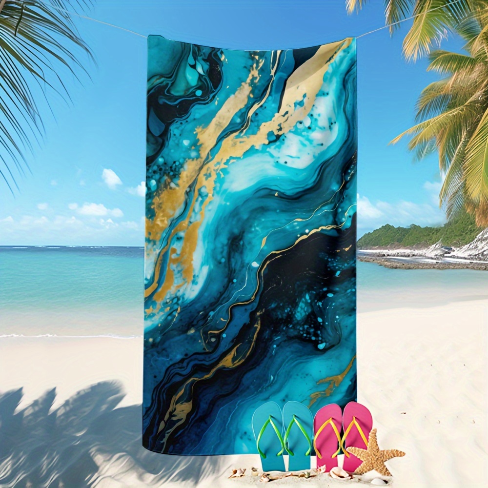 

1pc Dark Blue Marble Print Beach Towel, Comfortable Breathable Bath Towel, Lightweight And Quick Drying Super Absorbent Towel