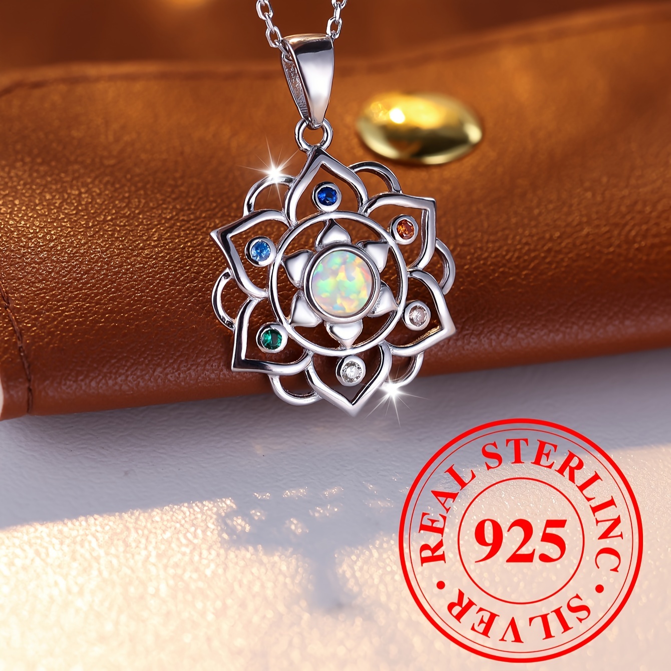 

Unique 925 Sterling Silver White Opal Lotus Pendant Necklace For Women Dating Party Decor Jewelry Gift