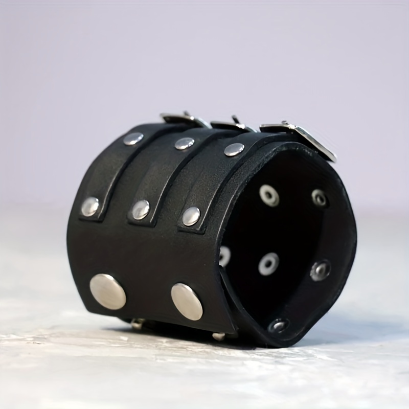 Men's Leather Wrist Guard Wide Square Buckle