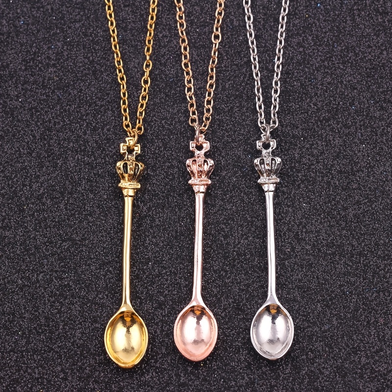 Creative Crown Mini Tea Spoon Pendant Necklace