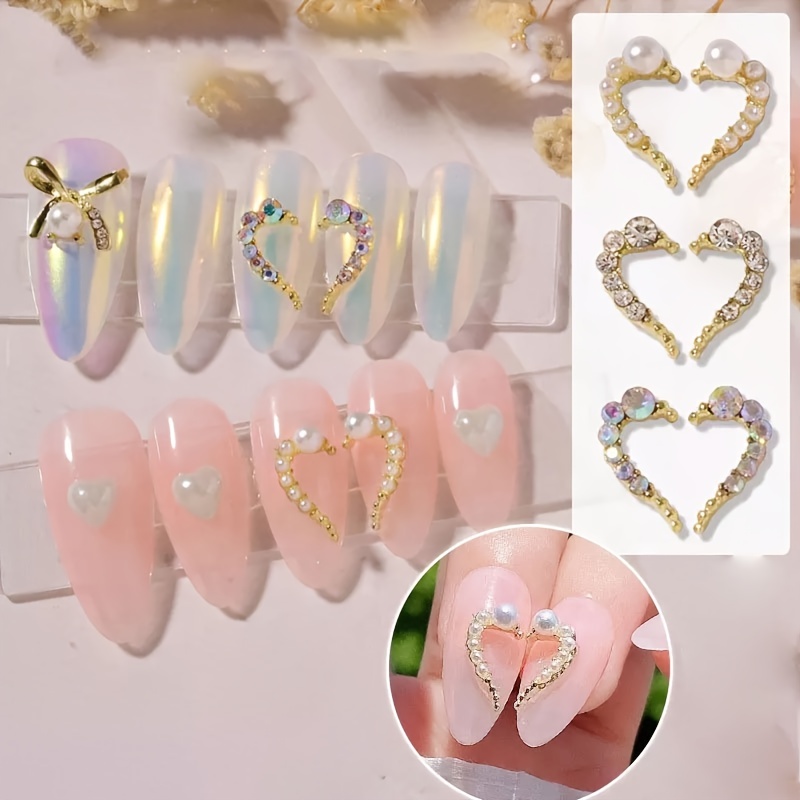 3d Alloy Half Heart Shaped Nail Art Charms With Rhinestones - Temu