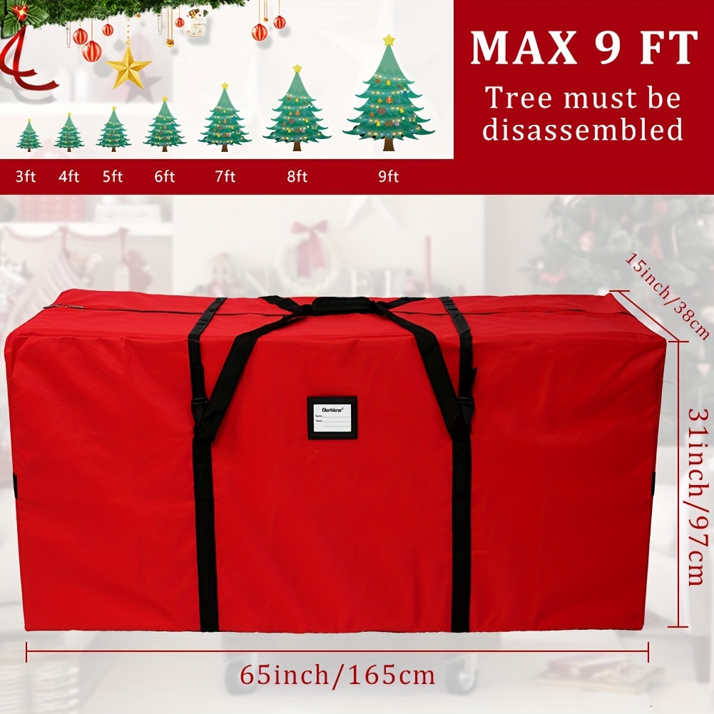 1pc Christmas Tree Storage Bag Large Red Green 65 X 31 X 15 165x38x78cm  Hold 8ft Artificial Tree Heavy Duty 600d Oxford Christmas Holiday Tree  Reinforced Handle Zipper Festival Home Organization Storage