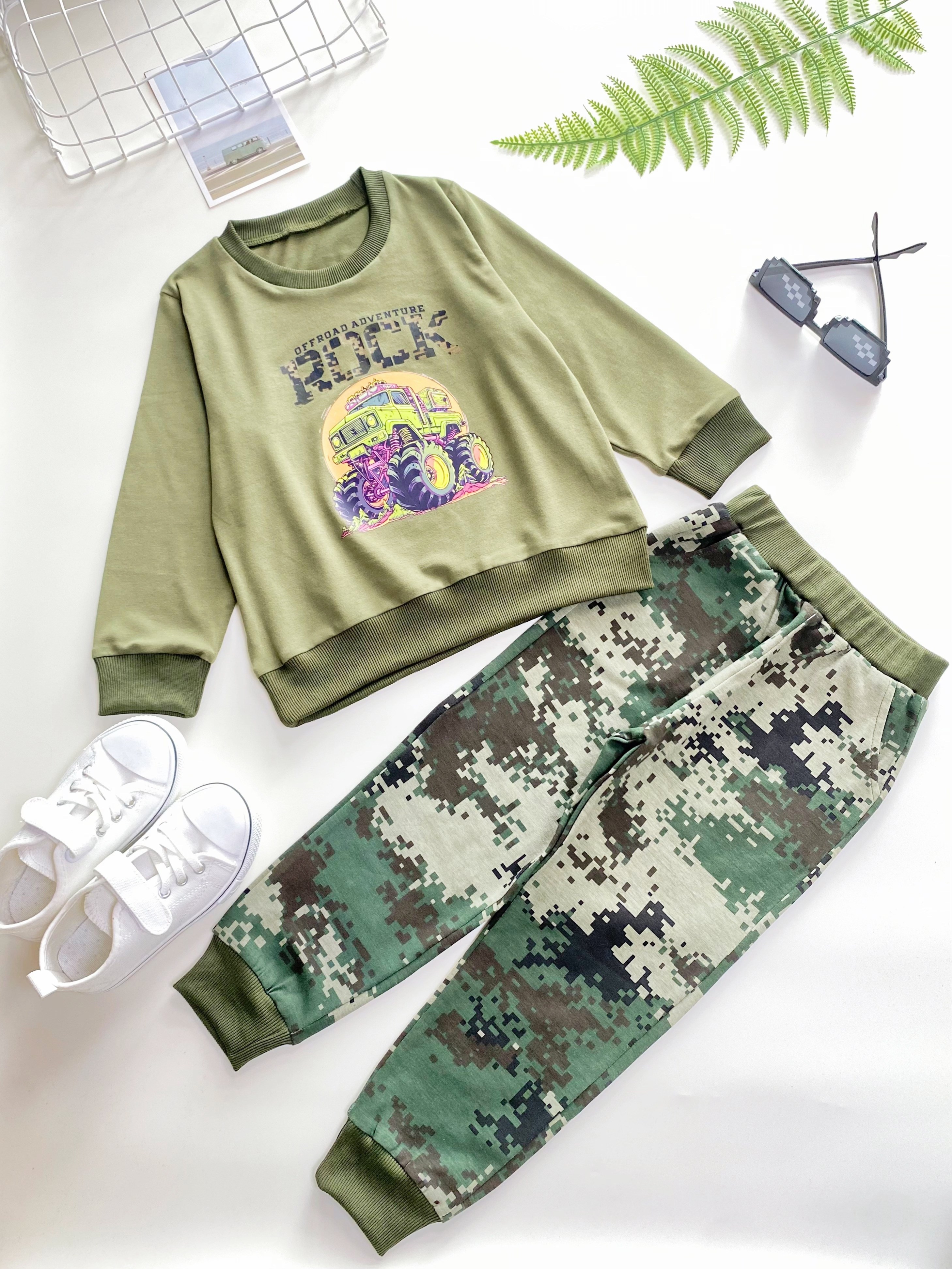 Boy's Vintage Style Outfit 2pcs, Colorful Stripe Shirt & Cargo Pants Set,  Kid's Clothes For Spring Fall Vacation