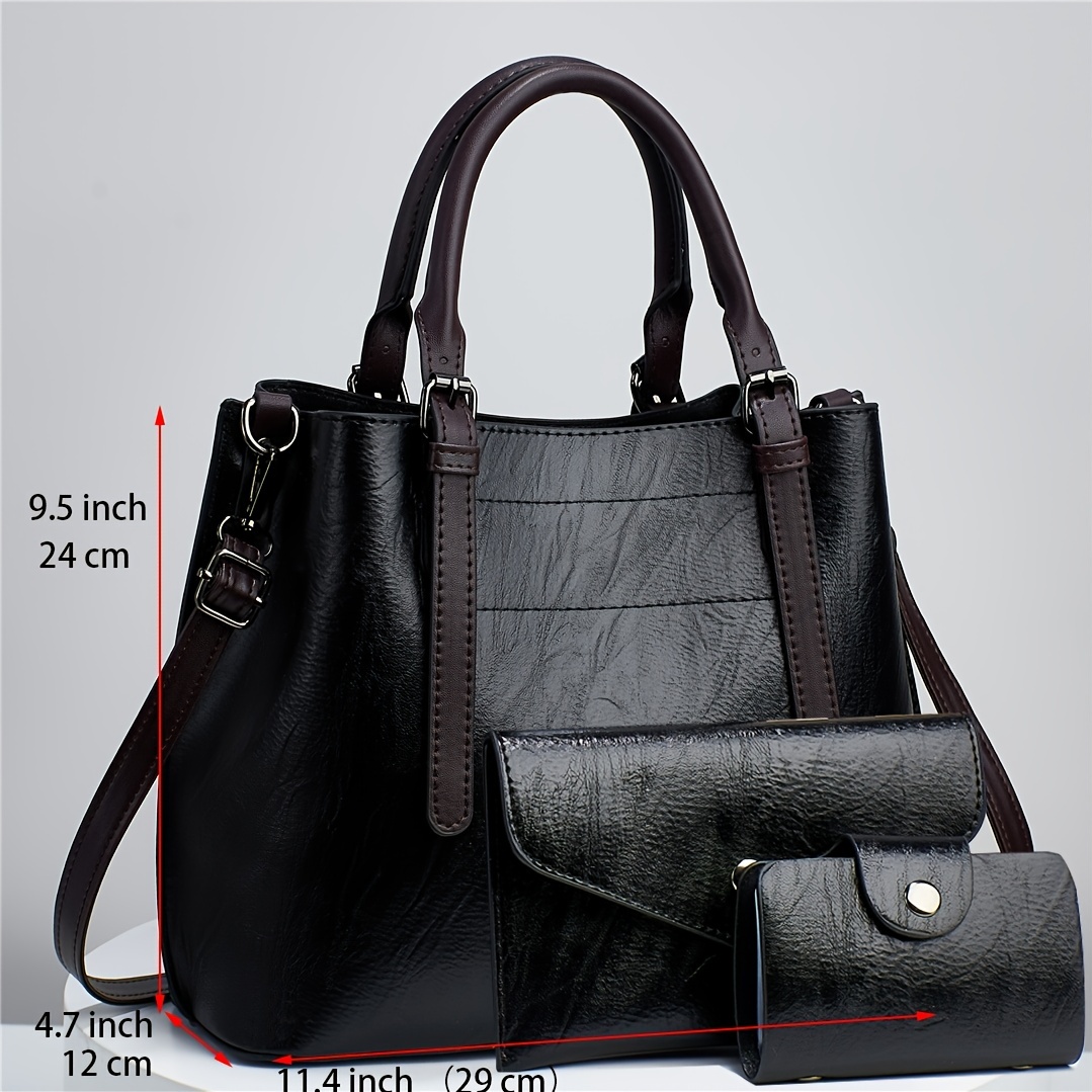 3pcs faux leather tote bag set fashion handbag with clutch purse and credit card holder womens shoulder bag details 0