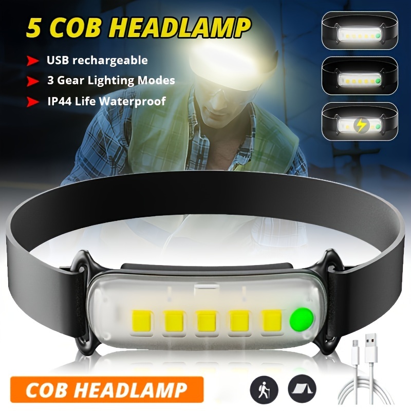 Led Cob Headlamp Usb Lampe de poche rechargeable Capteur Xpe Phare