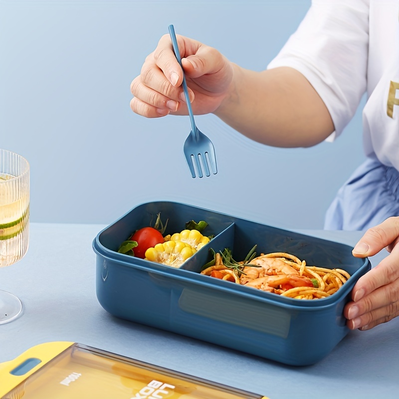 Rectangular Compartmented Lunch Box w/ Chopsticks & Spoons Food Container