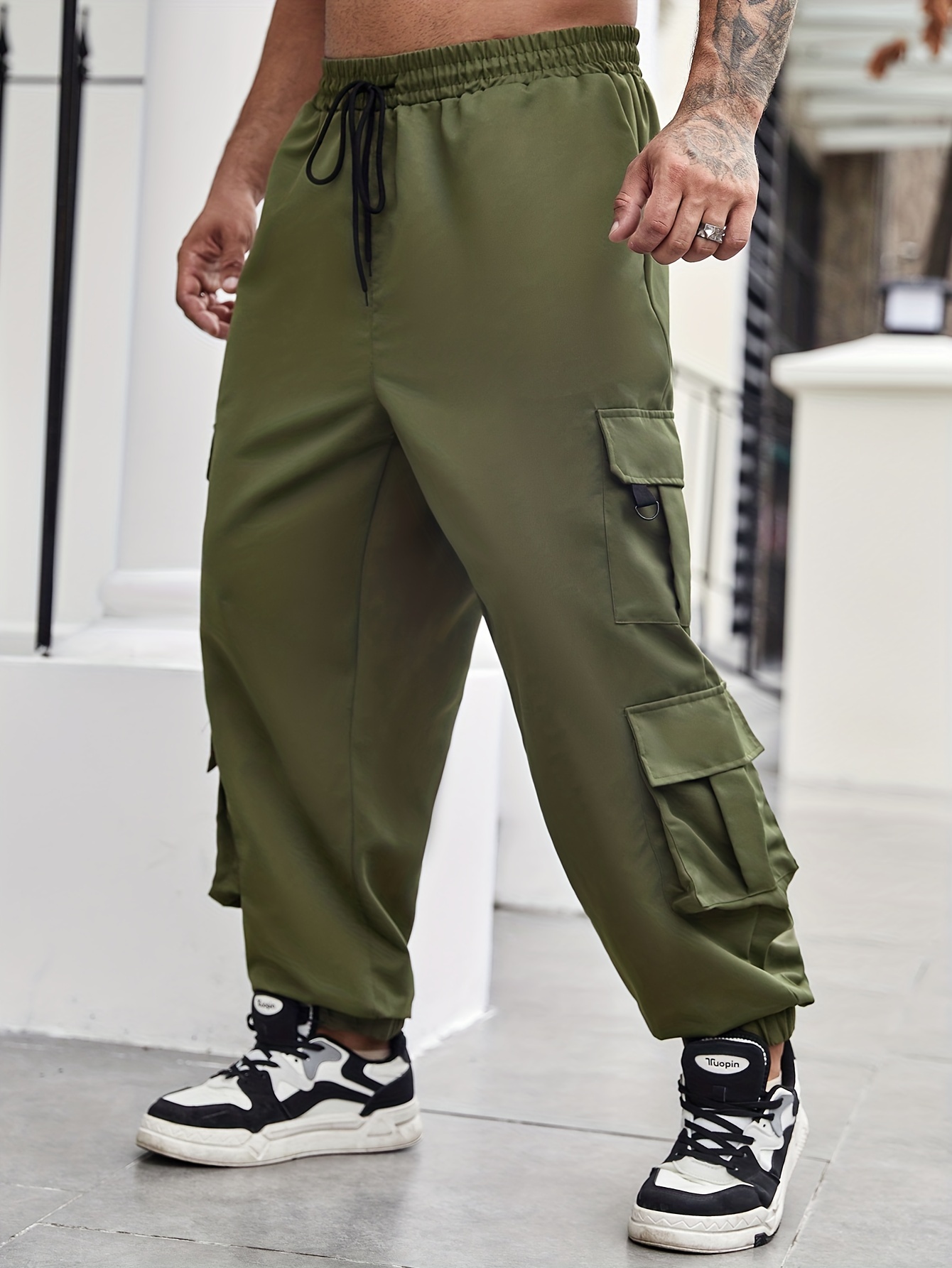 Plus Size Men's Fashion Solid Color Pants Drawstring Casual - Temu Finland
