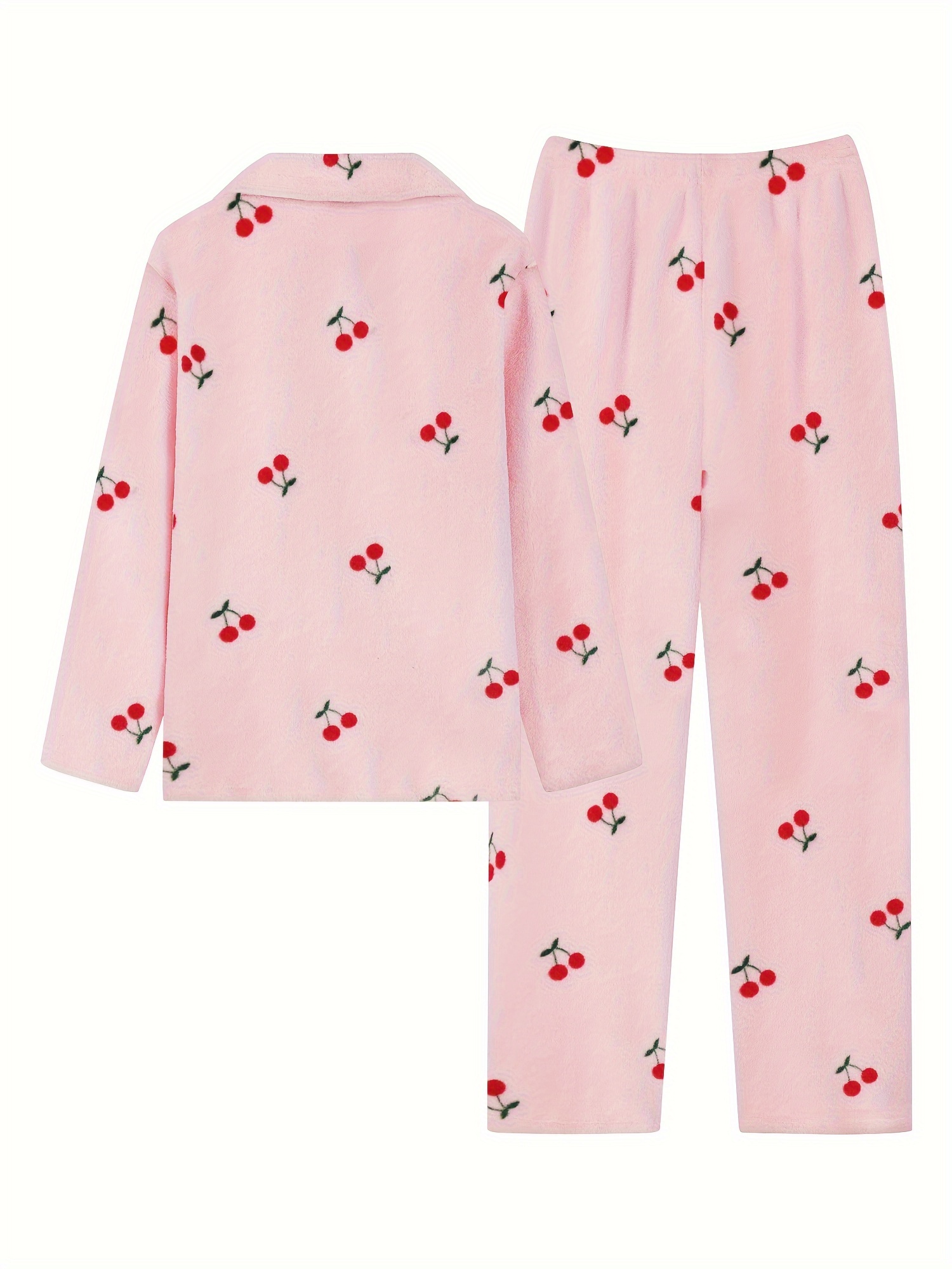 Girls Fleece Pajama Set 2 Piece Soft Flannel Pajamas Loungewear Lapel Front  Buckle Pocket Top Full Cartoon Print