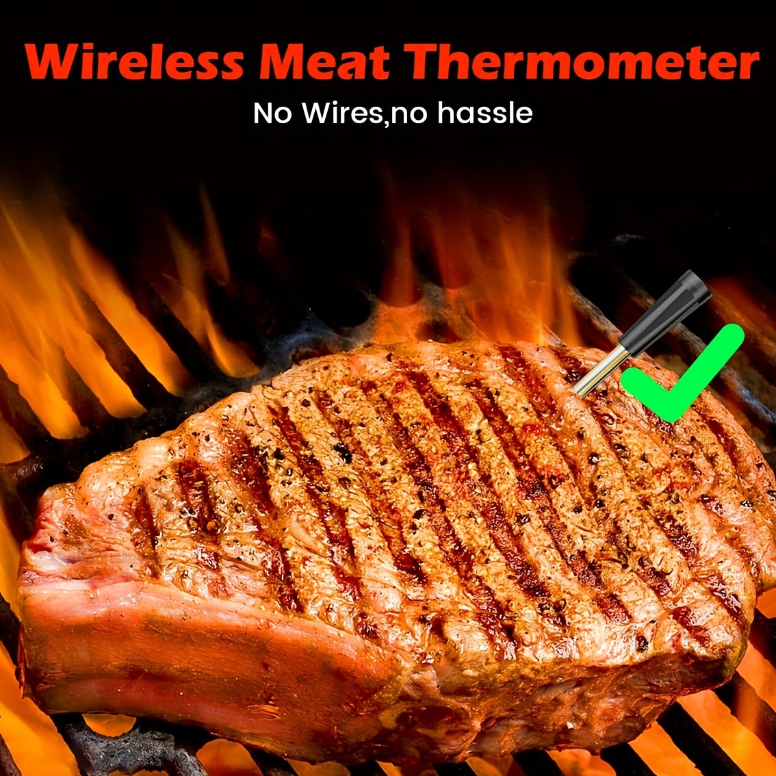 Wireless Meat Thermometer,195ft Wireless Range Digital Thermometer For  Cooking, Food Thermometer With Smart Alert