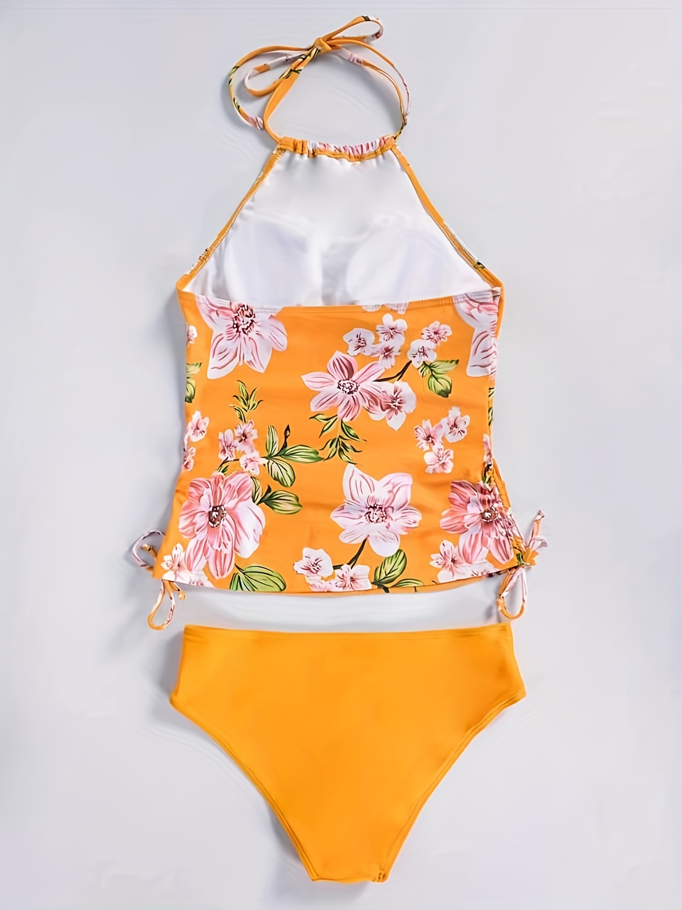 Floral Print Drawstring Halter Tankini Tie Neck Backless - Temu