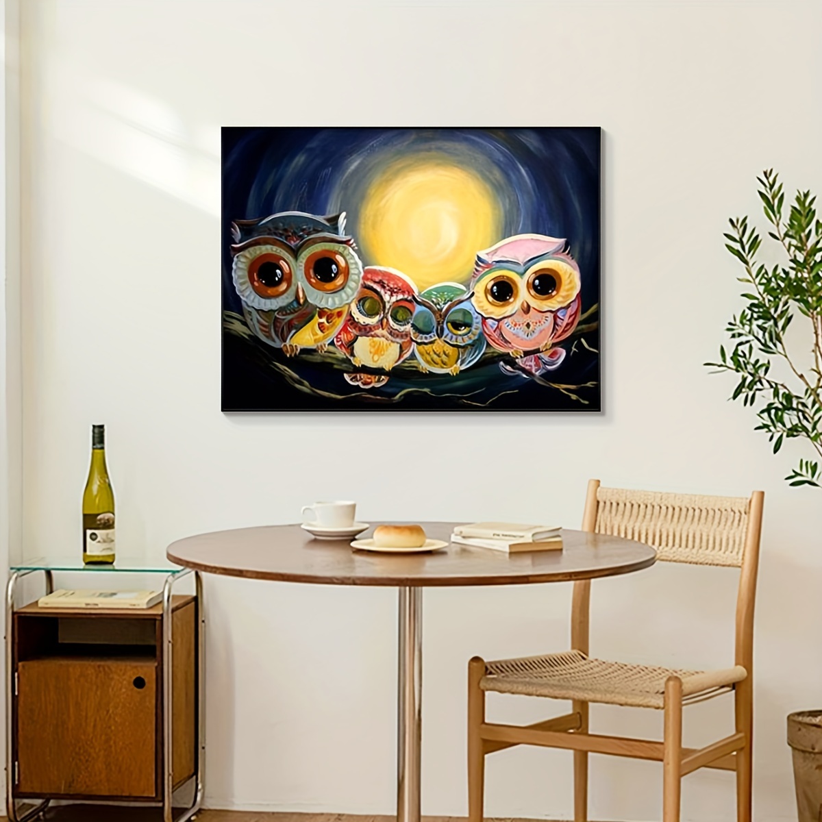 1set 33x45cm/13.8x17.7inch Round Drill Canvas Owl Home Living Room Dining  Room Wall Decor Holiday Gift For Family Friends Diamond Painting DIY Diamond