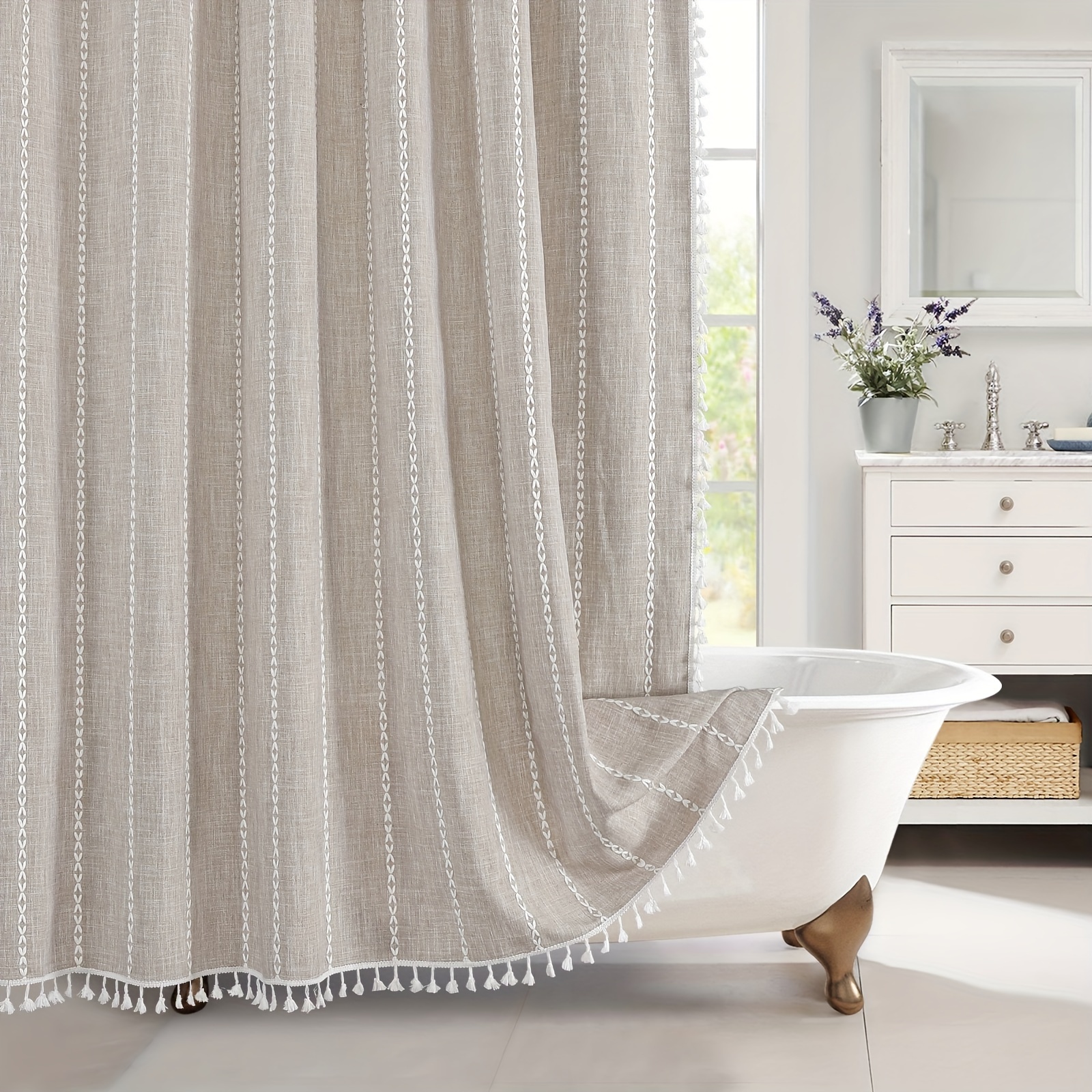 Boho Shower Curtain Modern Cotton Linen Shower Curtain Hooks - Temu Canada