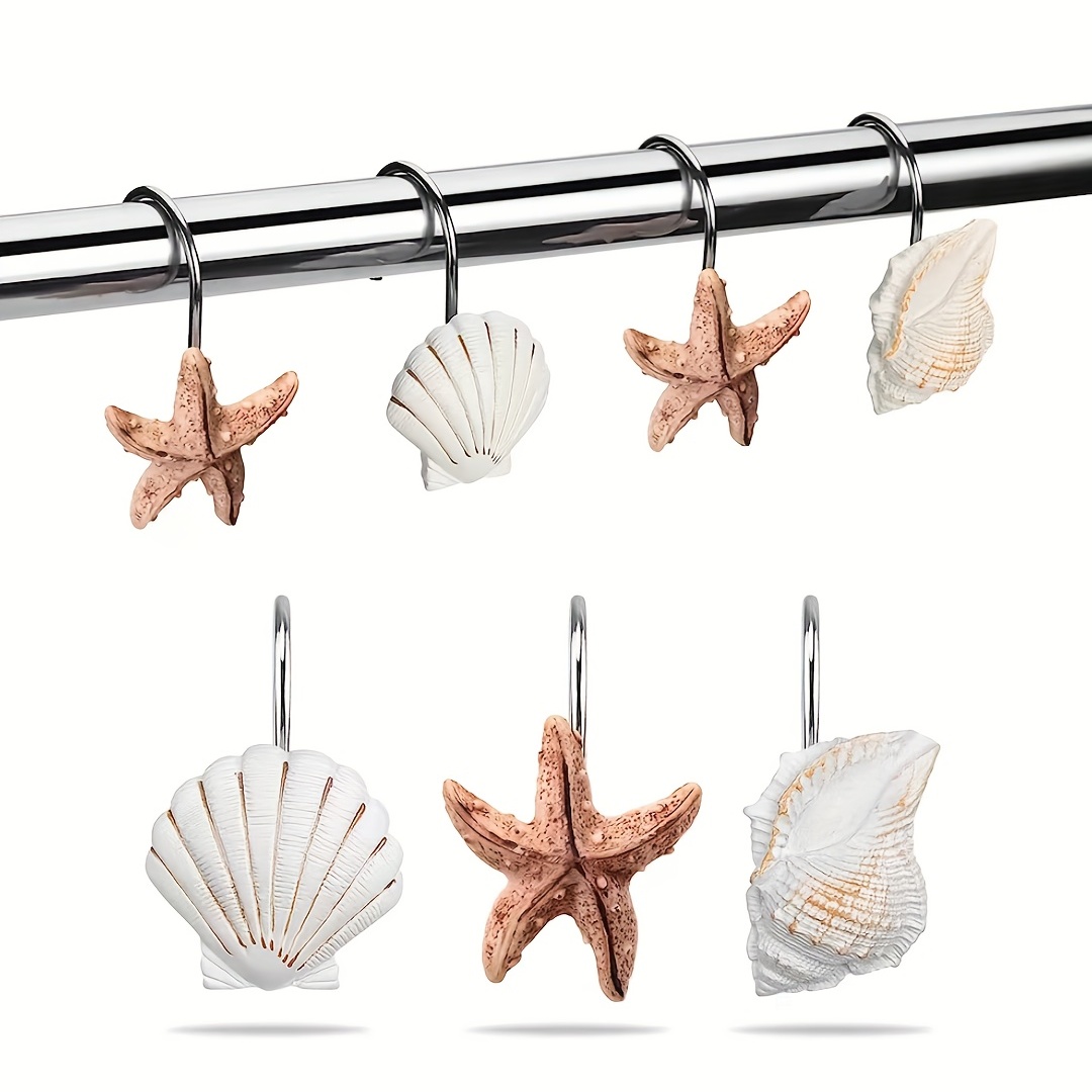 Shower Curtain Hooks Rust proof Seashell Starfish Conch - Temu
