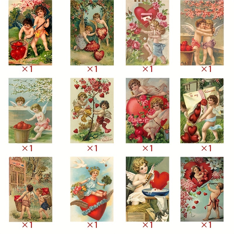 Vintage Valentine's Day Cards 12 Pcs Retro Blank Greeting Notes