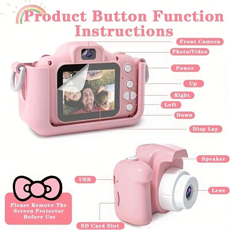 1pc Cartoon Cute Cat Toy Camera Adjustable Mini Educational Gift Kids Digital  Camera - Toys & Games - Temu