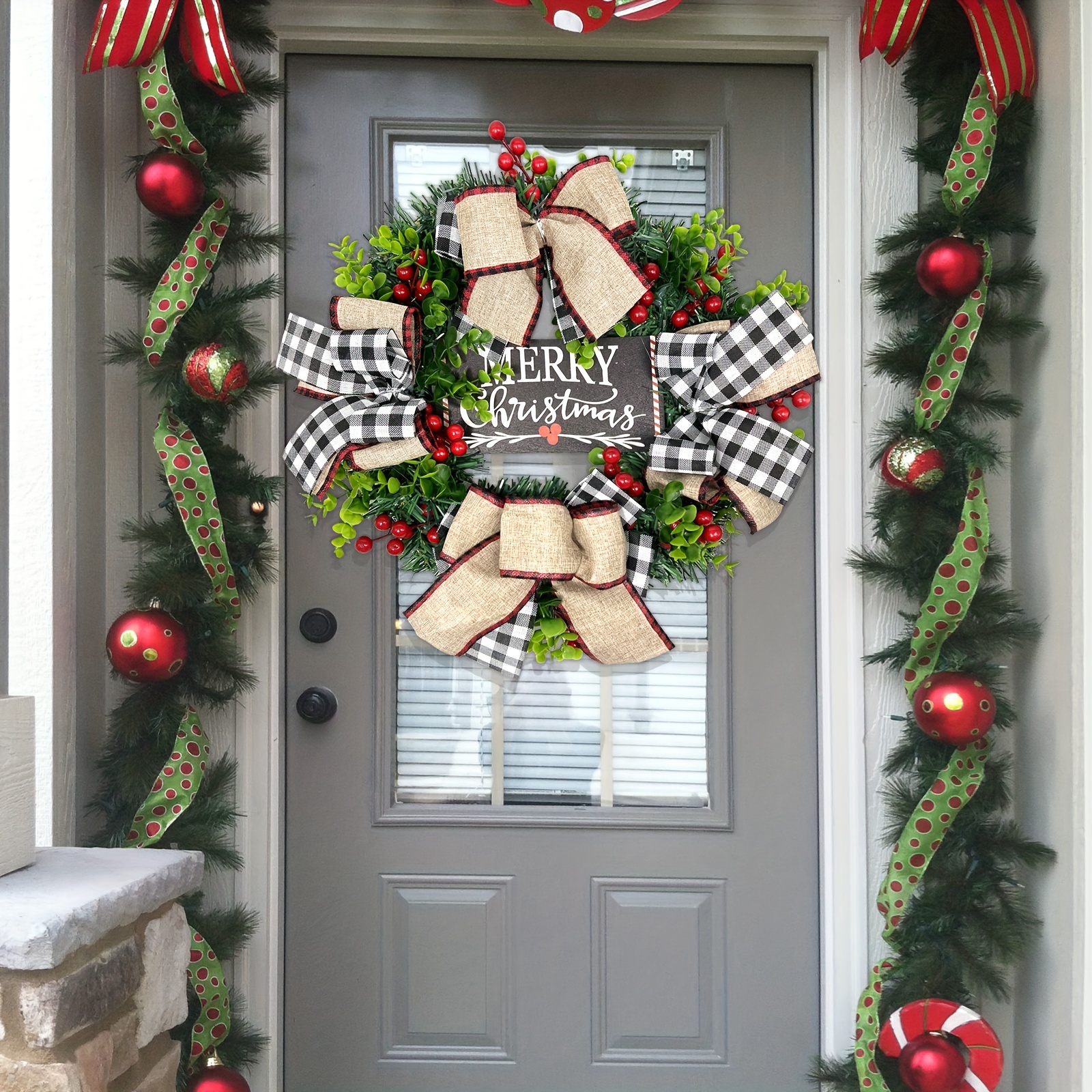 Ghirlanda Di Natale Da 1 Pezzo Per La Porta D'ingresso, Ghirlande Di  Decorazioni Natalizie, Decorazioni Natalizie Artificiali A Goccia, Fiocco  Rosso E