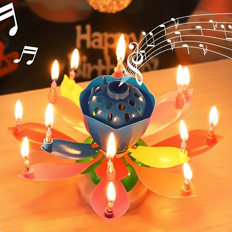 Vela para cumpleaños musical animada en flor de loto. 