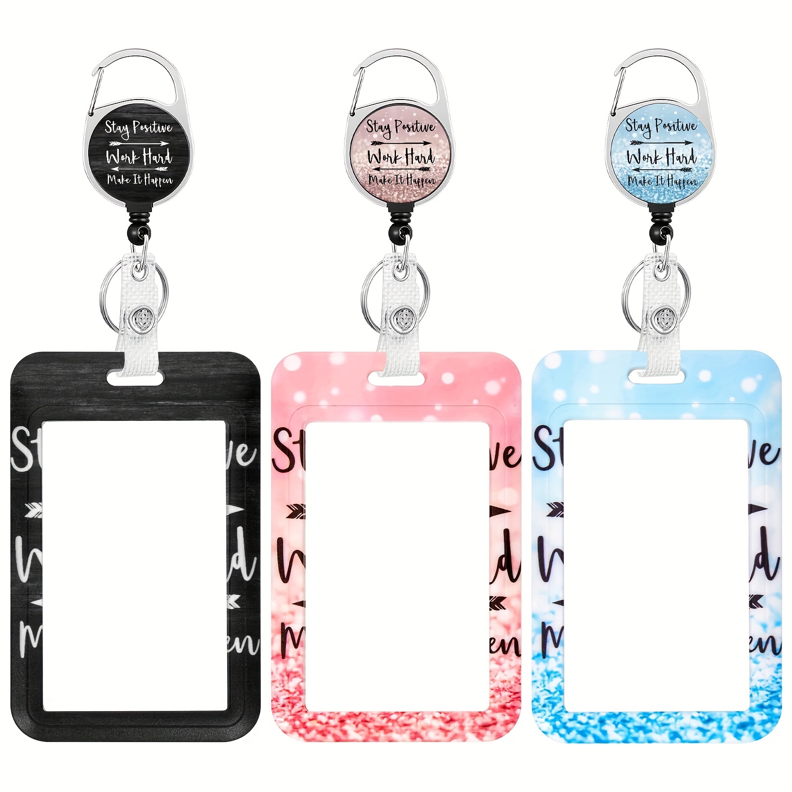 

Retractable Badge Holder With Inspirational Quotes With Retractable Reel, Id Name Tag Worker Badge Carabiner Clip Vertical Card Protector For Main Office Doctor Nurse Teacher Women