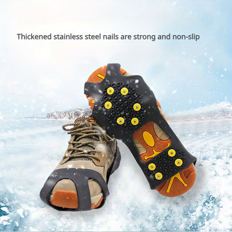 Crampones de tracción de 10 dientes, cubiertas de zapatos para botas de  nieve, empuñaduras de nieve para senderismo, pesca en hielo, caminar -  AliExpress