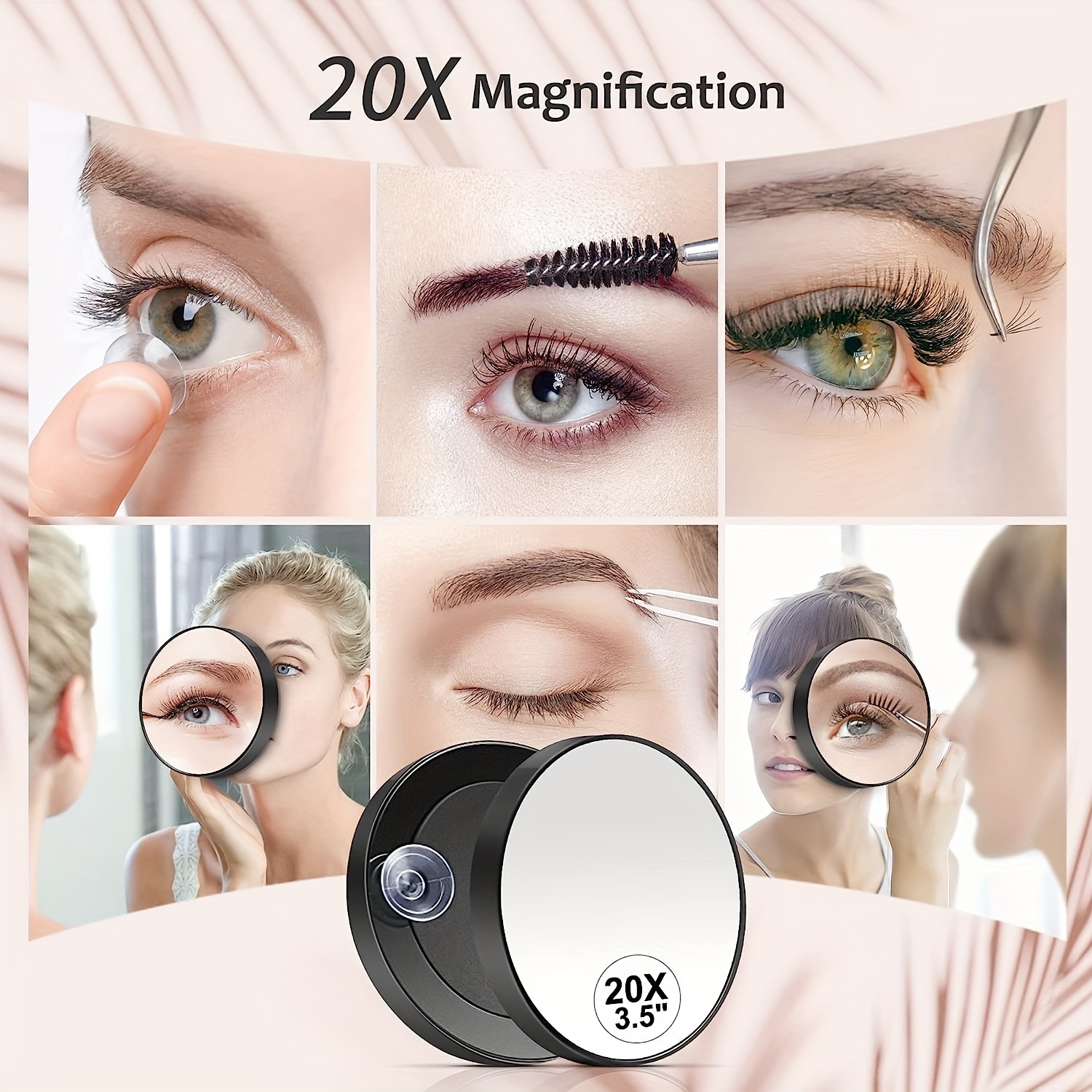 Espejo de aumento 20x con 3 ventosas, uso para aplicación de maquillaje,  pinzas y eliminación de puntos negros/imperfecciones