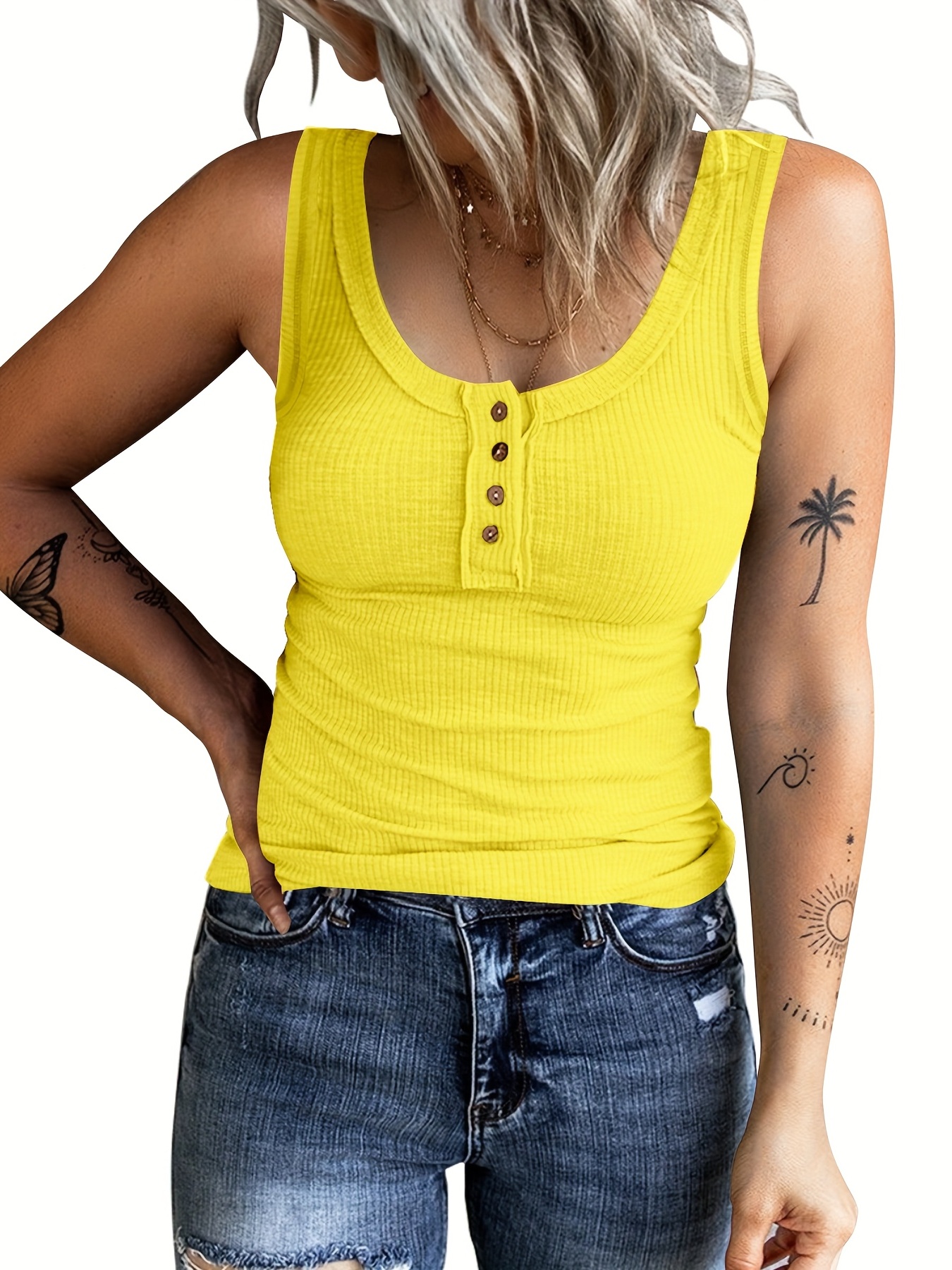 Ribbed Button-front Tank Top