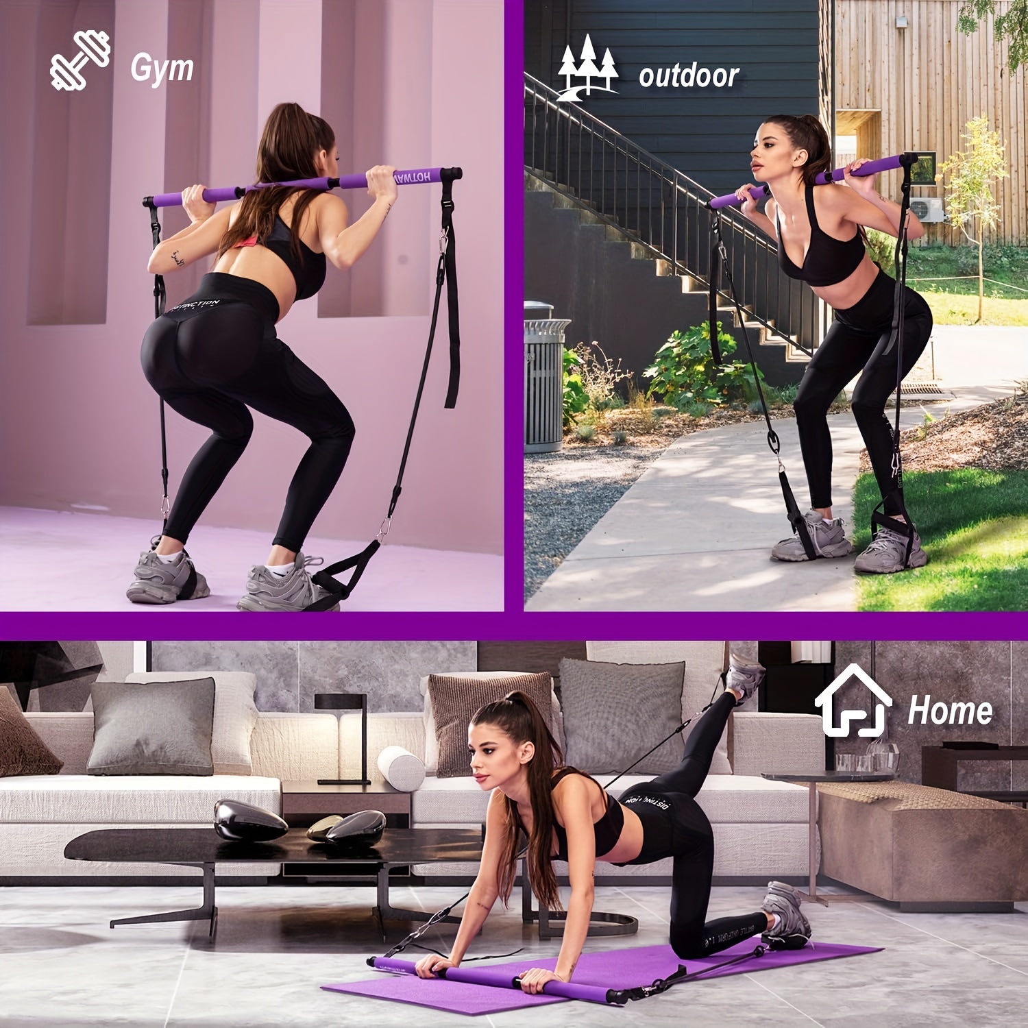 Pilates Reformer for Home - Pilates Yoga Portable Trainer, All in 1  Portable Gym Multi Exercise Fitness System with Resistance Band - Full Core  Glute