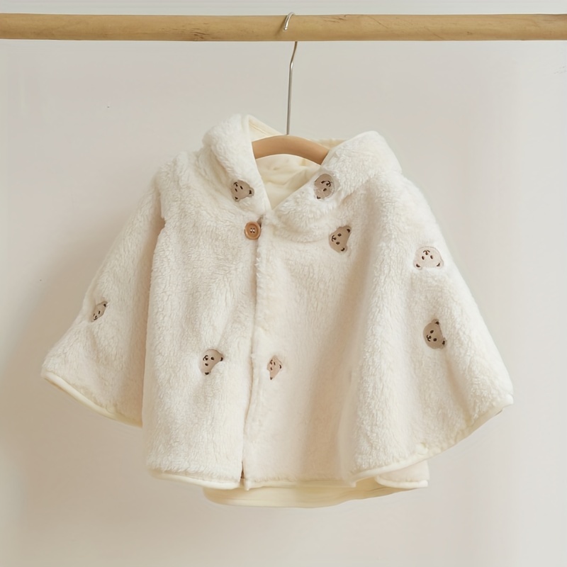 External Coral Fleece + Lined Cotton Cloth, Kids Hooded Cape