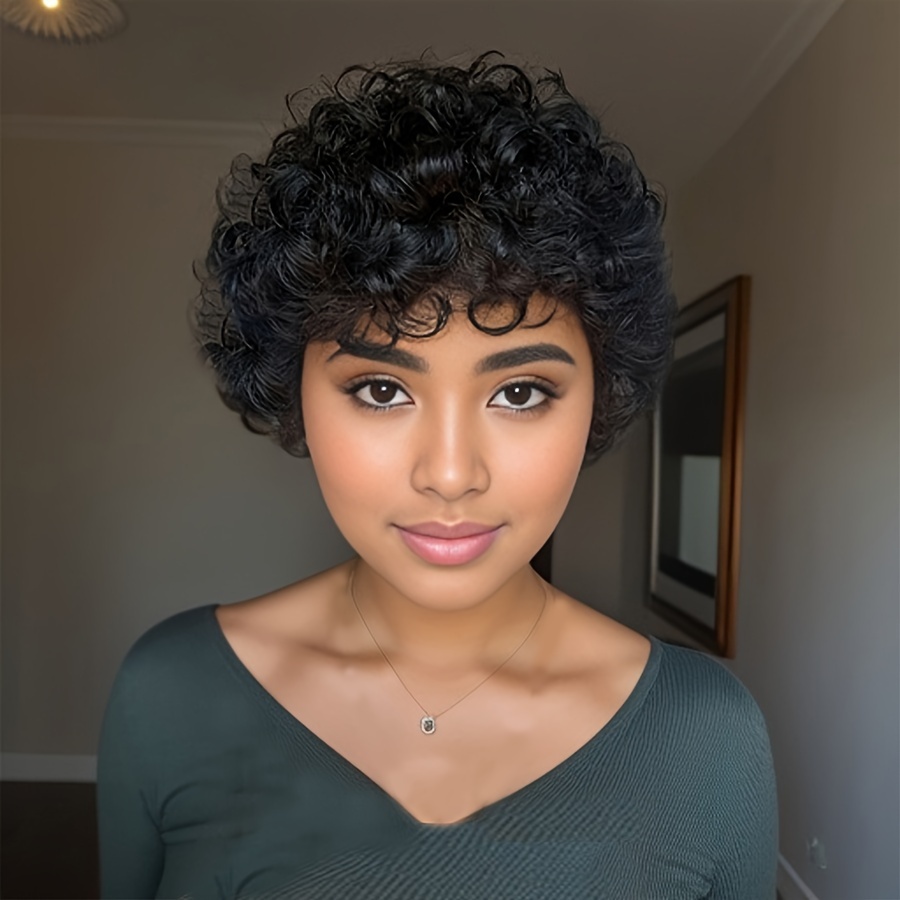 Short Pixie Cut Wigs Human Hair Water Wave Full Machine Made