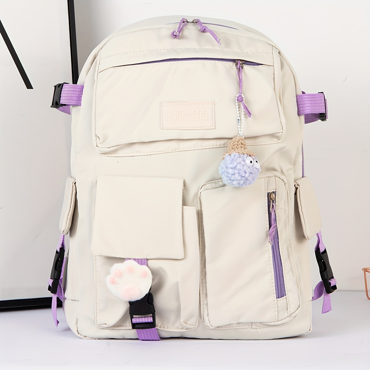 1pc Color-block Plush Casual Single-shoulder Bucket Bag