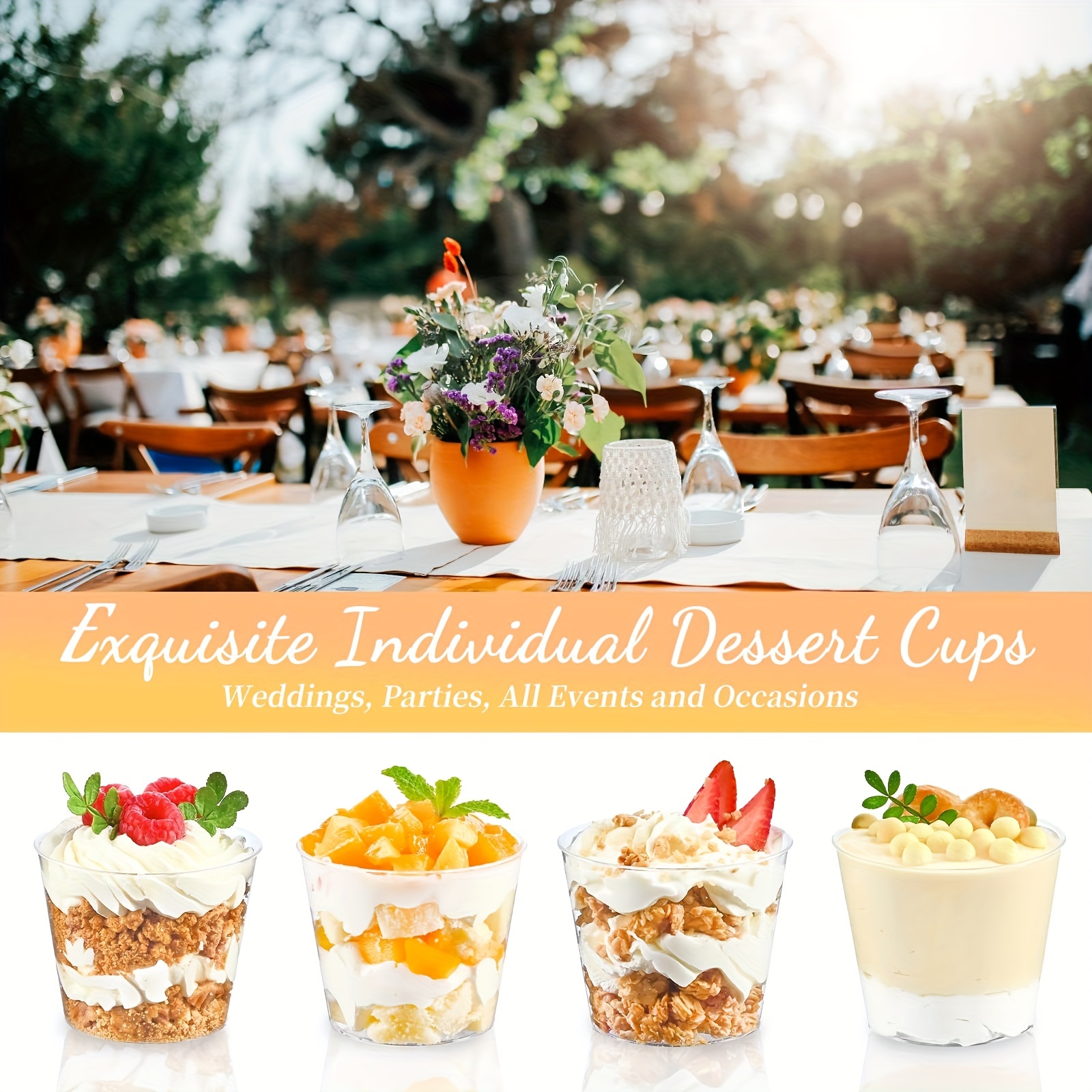 Disposable Dessert Cake Cups With Lids & Spoons 200ml 20pcs Set 