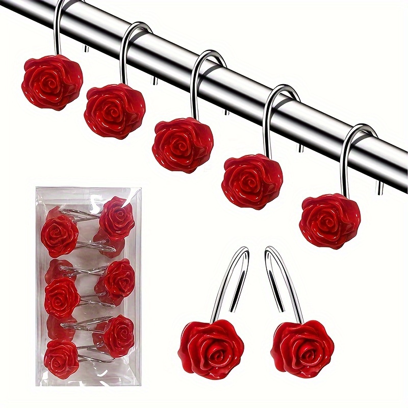 Anti rust Resin Rose Flower Shower Curtain Hooks Shower - Temu