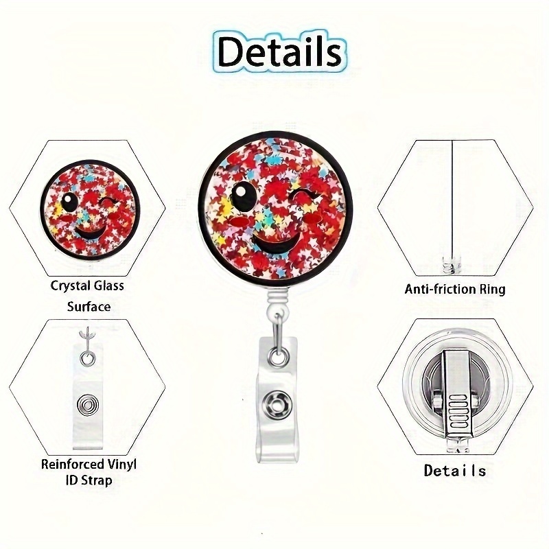 Sequins Smiles Face Needle Badge Holder Cute Retractable - Temu
