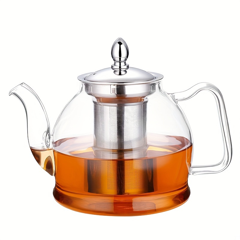 Clear Glass Teapot Cold Kettle Iced No-Dripping Scald Handle Stovetop  -Resistant Tea