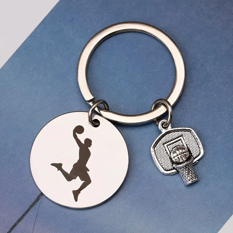 Basketball Hoop Ball Shoe Silver Keychain 3 Charms Key Ring Clip On Bag Gift