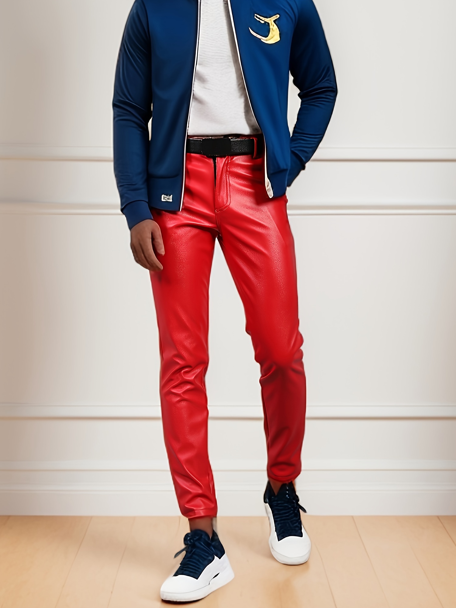 Men's Chic Pu Leather Pants Street Style High Stretch Skinny - Temu