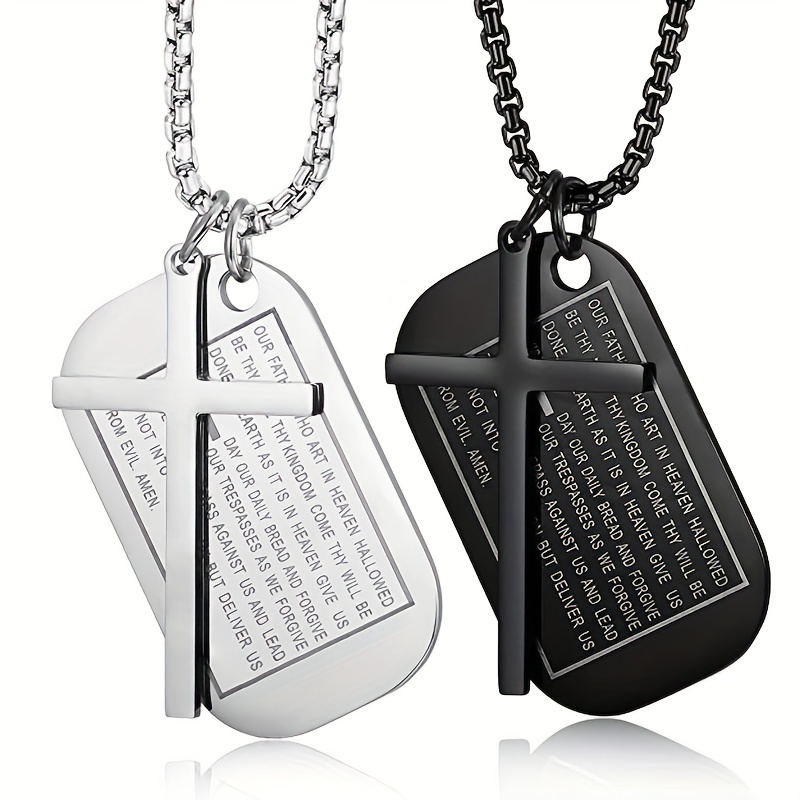 1pc Stainless Steel Engraved Necklace, Fashion Military Badge Pendant With  Cross Dog Tag Pendant For Men