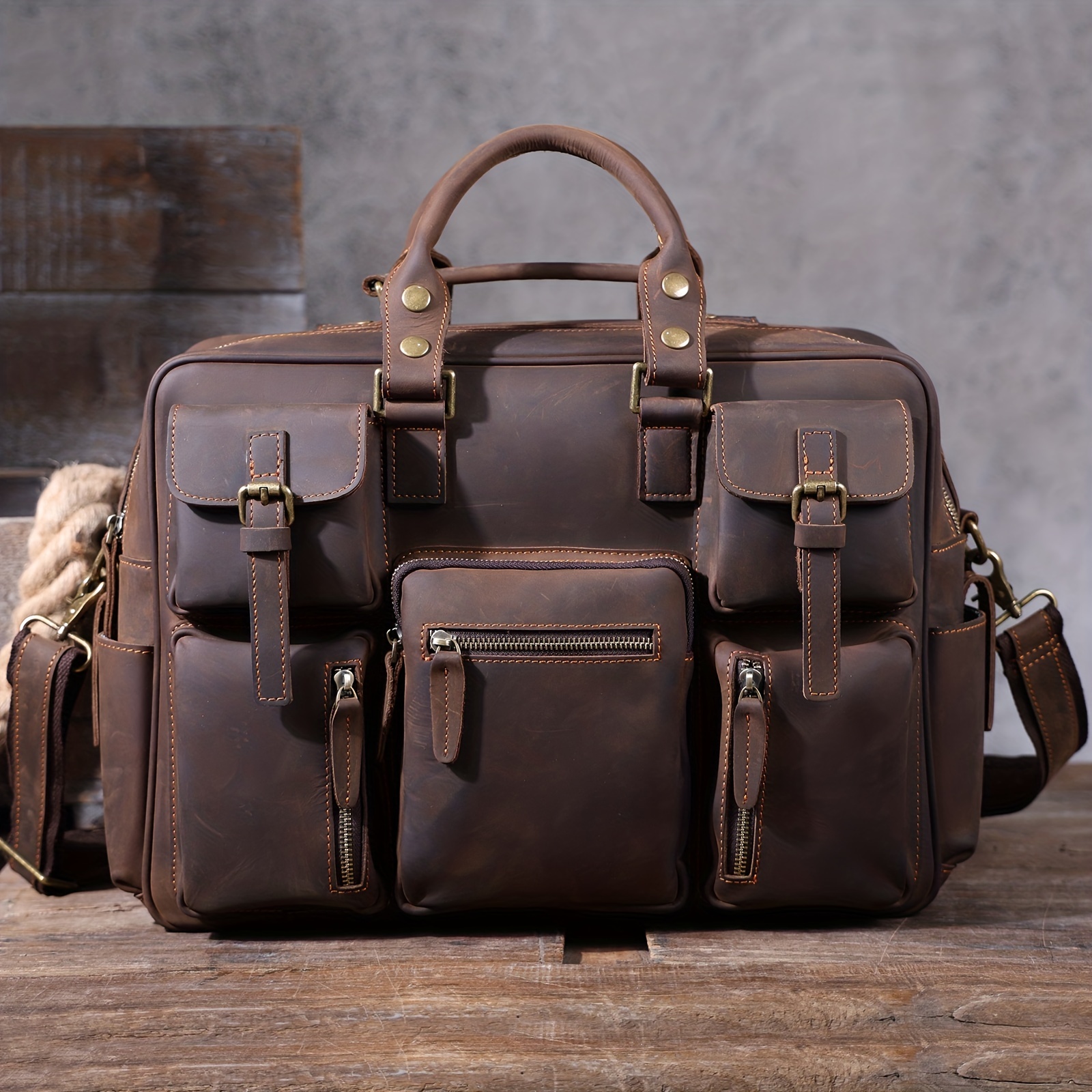 1pc Vintage Crossbody Briefcase Bag With Multiple Compartments & Laptop Sleeve For Business Trips & Traveling, Work Bags For Men\u002FWomen,
