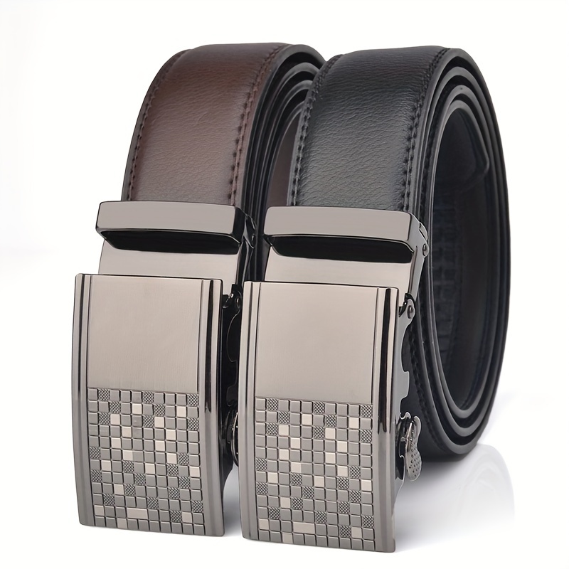 New Designer Plaid Buckle Men's Belt Cowhide Strap Male Automatic Buckle  Belts For Men Black Designer Belts Buckle Fashion Belts - Temu