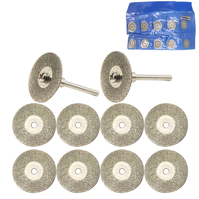 10Pcs Set 22mm Mini Sharp Diamond Cut Off Rotary Tool Cutting Discs For Dremel With 2Pcs Rod