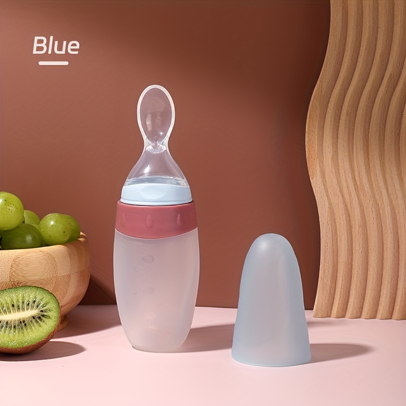 100ml/3oz Liquid Silicone Baby Food Processor Feeder Rice Paste Toddler Squeeze Feeding Bottle With Dispensing Spoon Multifunctional Feeding Tableware