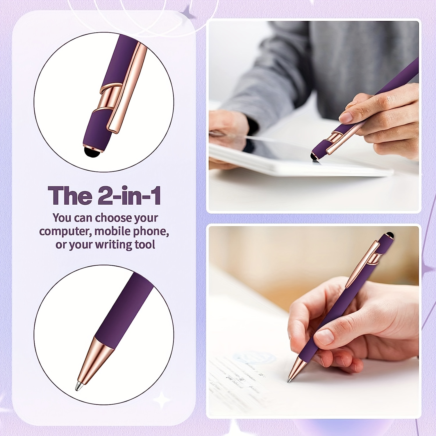 Ballpoint Pen with Stylus Tip Metal Retractable Pretty Journaling Pens Cute  Pens Office Supplies for Women 5pcs 