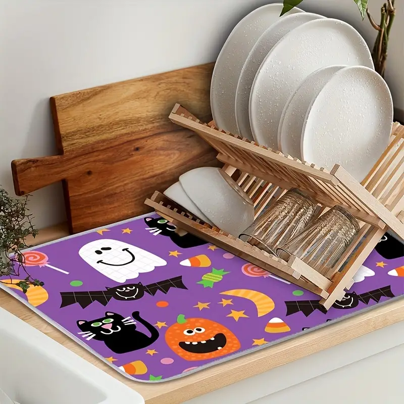 1pc Dish Drying Pad Purple Halloween Thickened Kitchen Dish - Temu