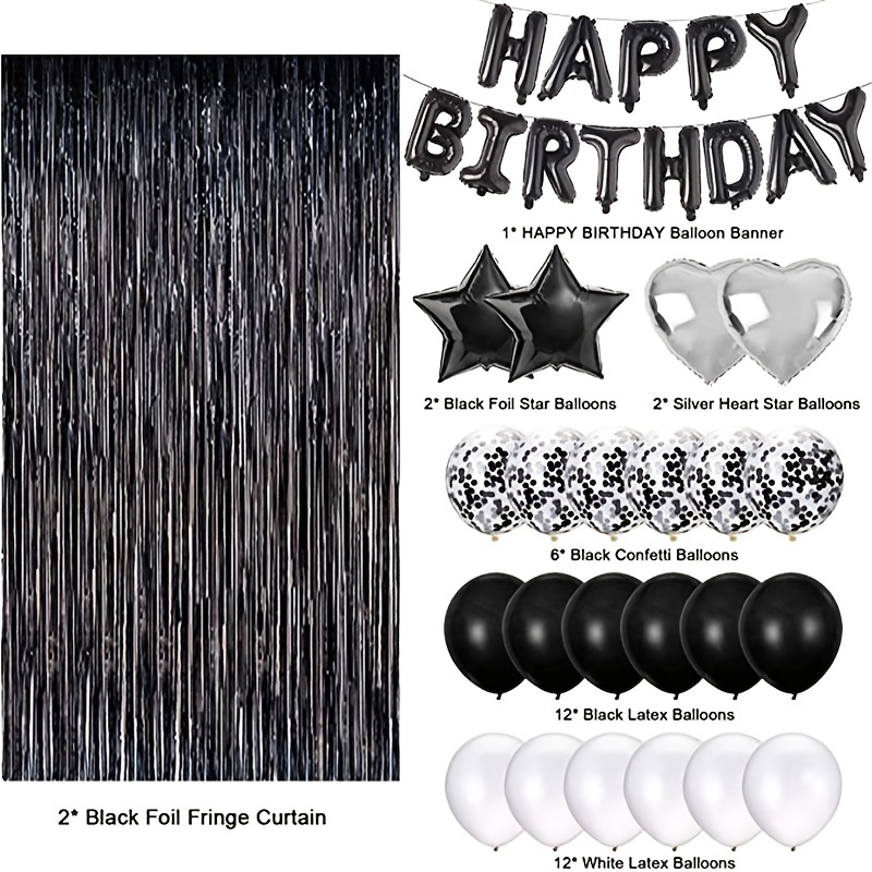 Ensemble De Ballons Happy Birthday Or Noir