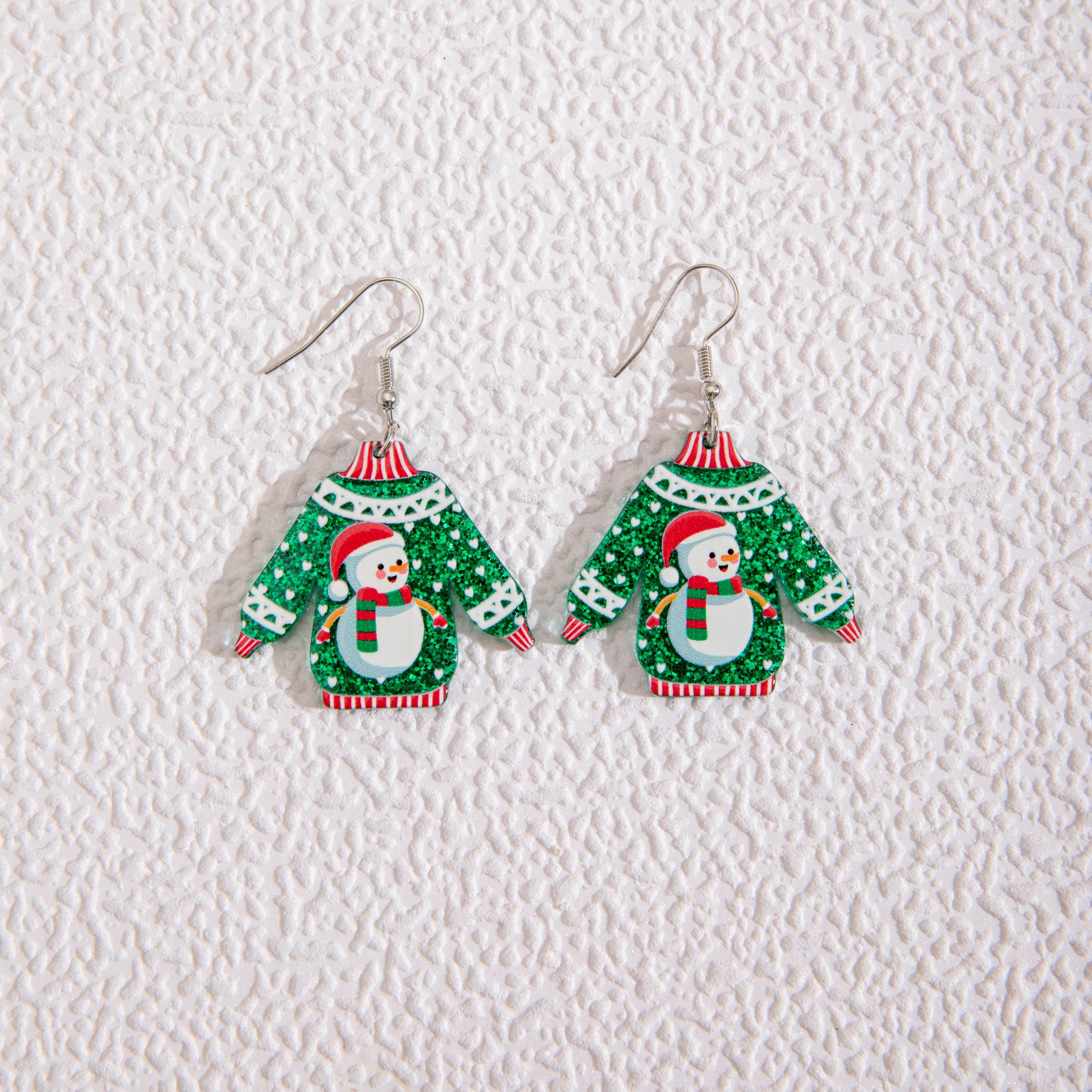 Snowman Green Faux Sweater Earrings for Women