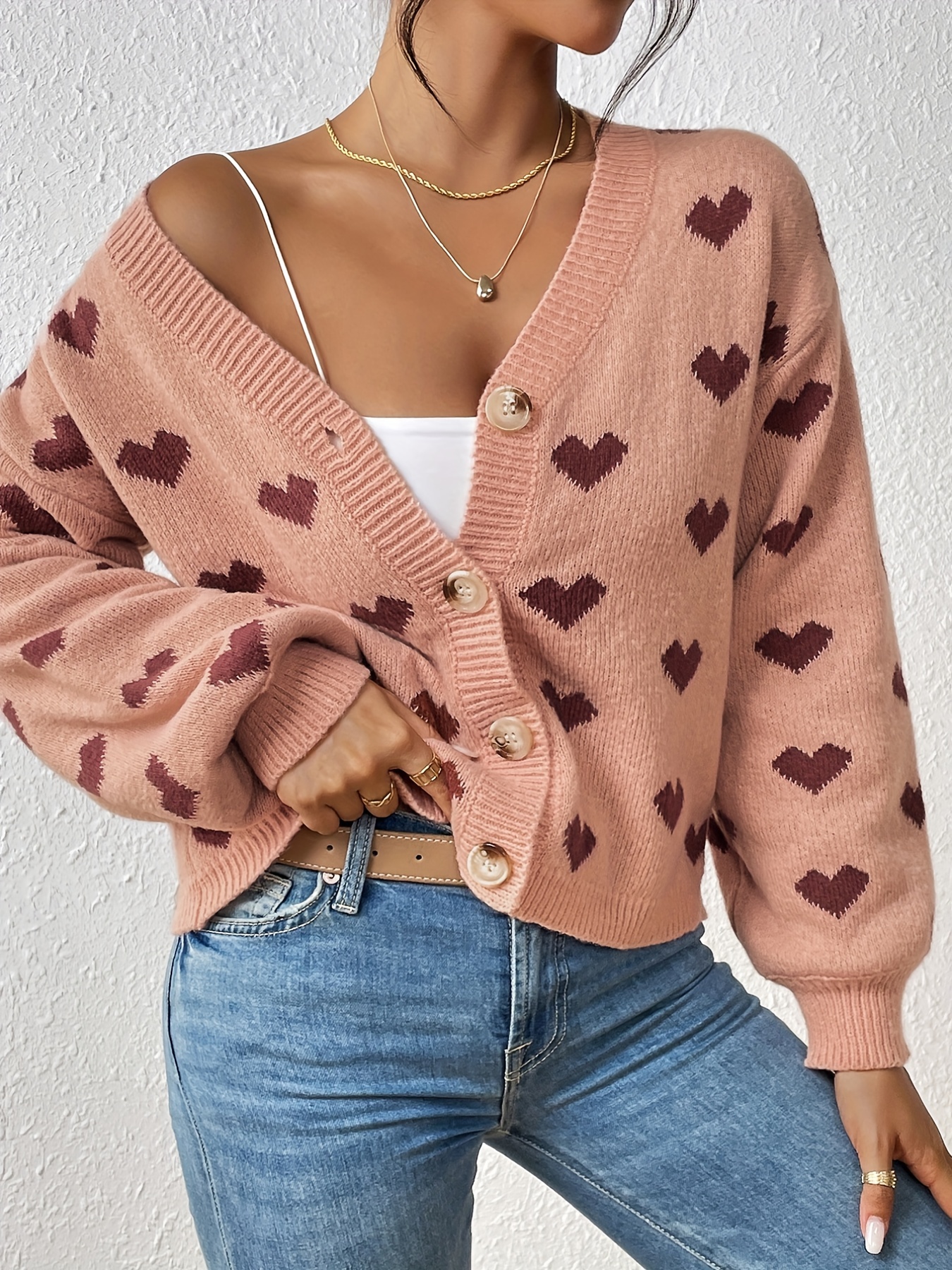 Valentine's Day Button Fleece Knit Cardigan Casual Long - Temu