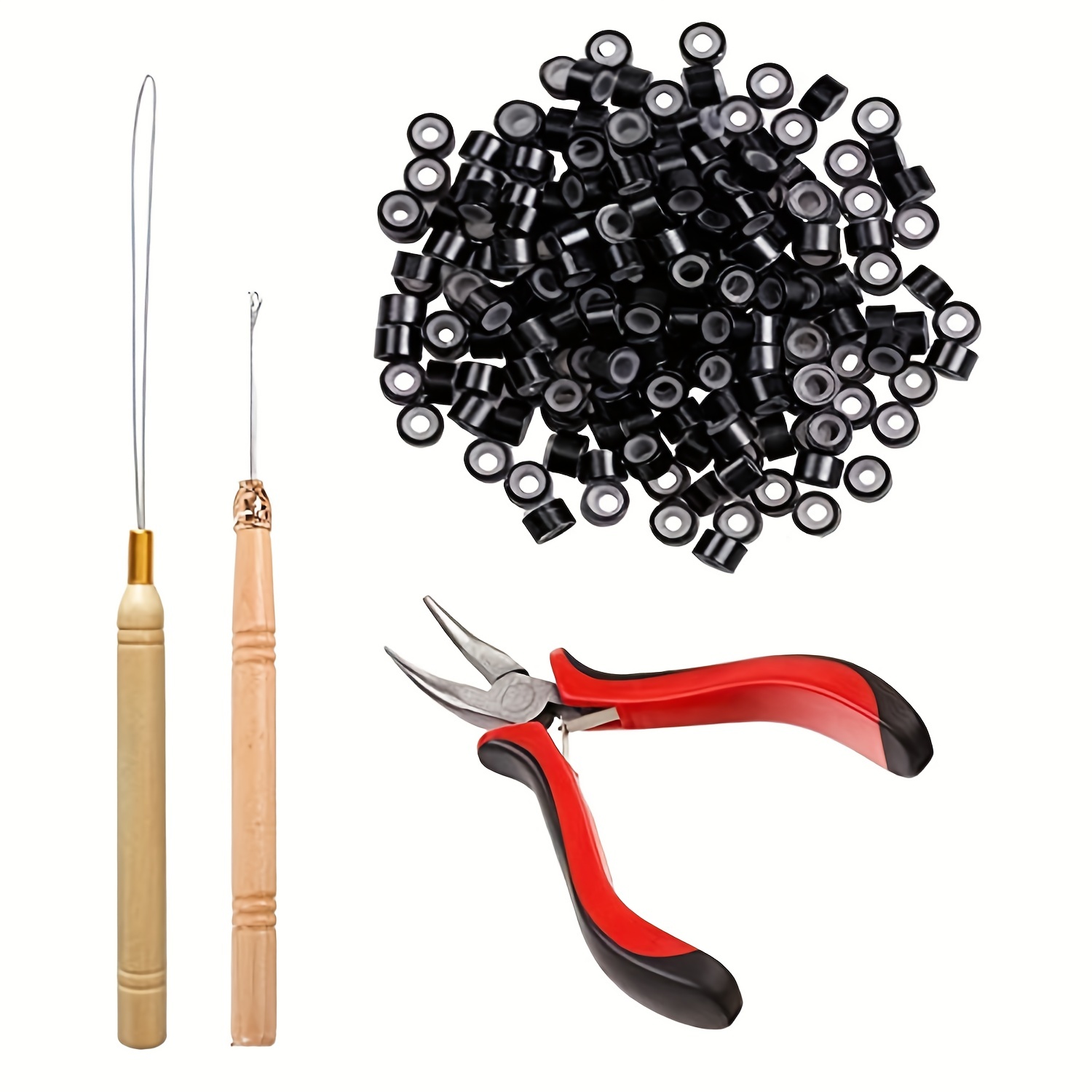 Orgrimmar Hair Extension Tool Kit Hair Extension Remove Pliers Pulling Hook 500 Pcs Micro Silicone Rings Bead Device Tool Kits for Professional Hair