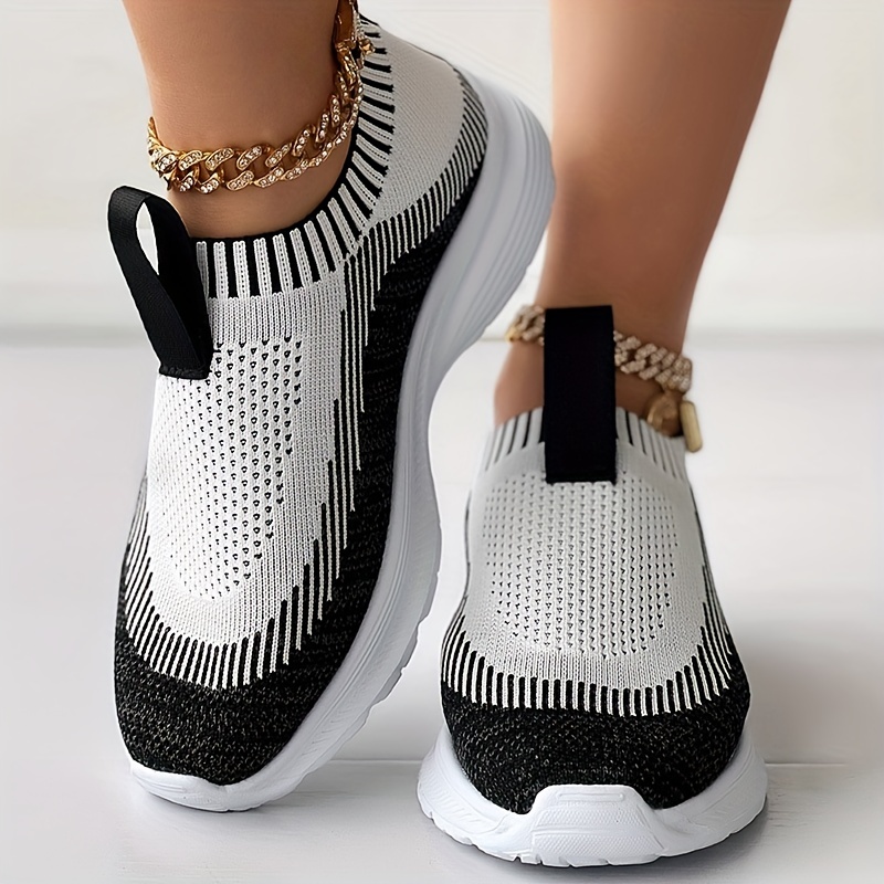 womens knit casual sneakers slip on round toe comfy flatform shoes breathable light sporty shoes details 0
