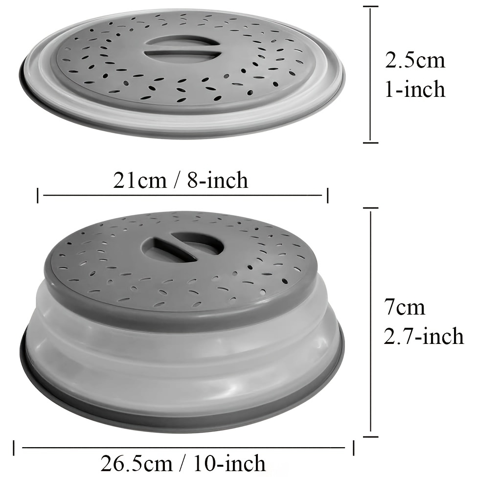  Cubierta plegable para alimentos para microondas sin BPA TPR,  10.5 pulgadas, redonda con asa de agarre, SiewBang (gris) : Hogar y Cocina