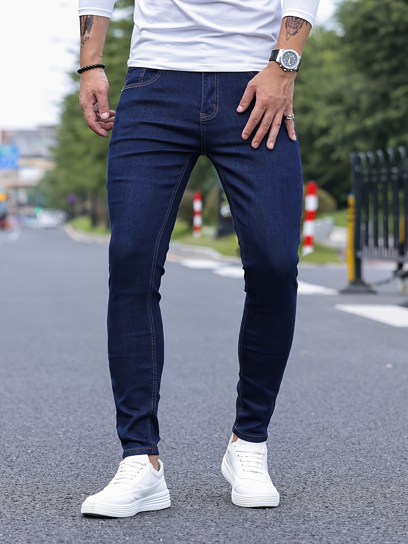 Summer Men's Washed Thin Jeans Classic Stretch LIM-Fit Denim Trousers Male  Pants Sky Blue